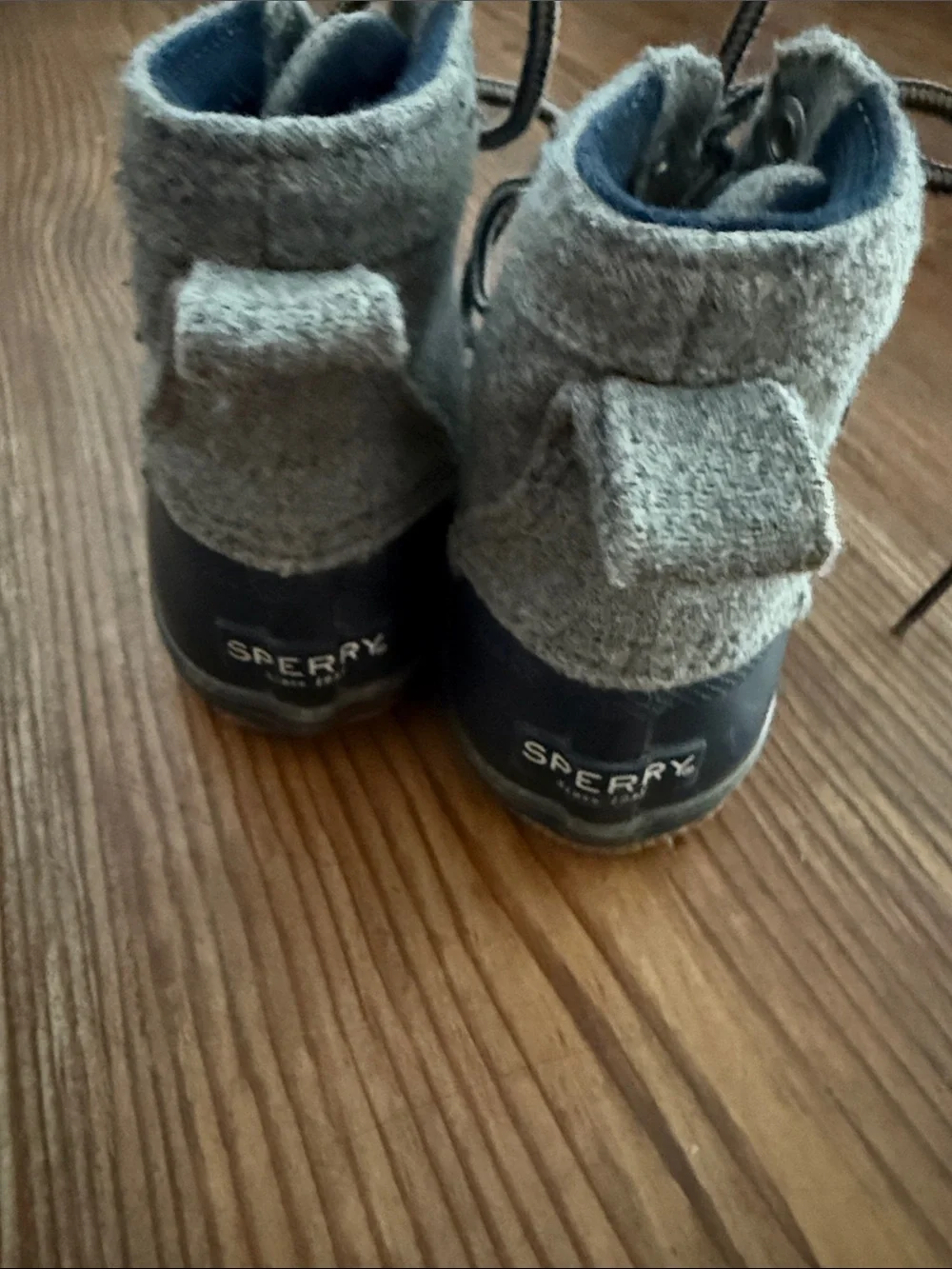 Sperry Kids Grey Felt and Navy Duck Boots